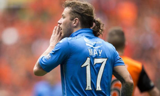 Stevie May with the shirt that no St Johnstone fan will ever forget.