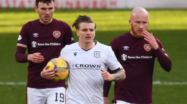 Dundee's Jason Cummings after scoring his spotkick.