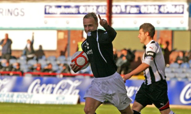 Leigh Griffiths celebrates scoring against Dunfermline.