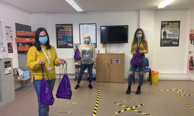 Hillcrest's harm reduction team with the pandemic hygiene packs.