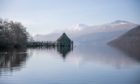 The Crannog on Loch Tay with Ben Lawers in the spring sunshine as a backdrop.