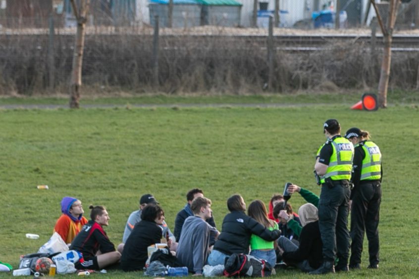 Police at Magdalen Green, Dundee.