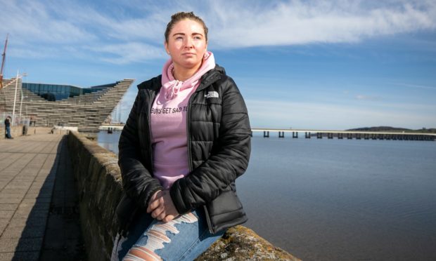 Telegraph News - Dundee - Lindsey Hamilton story - CR0027201 - Zana Grant, who has had to be rescued by the RNLI from the Tay on several occasions having jumped off the bridge and also going in from the side and also jumped off a building is talking about fighting back from chronic depression. Picture shows; Zana Grant, Discovery Point, Dundee Waterfront, Dundee, 21st March 2021, Kim Cessford / DCT Media.