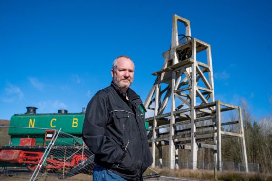 Tom Kinnaird, Benarty Community Council chairman, at the foot of historic Mary Pit Head winding tower.