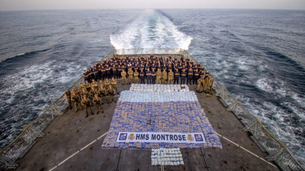The seized drugs on the deck of HMS Montrose.