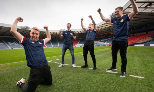 Open Goal stars Paul Slane, Andy Halliday, Si Ferry and Kevin Kyle at Hampden.