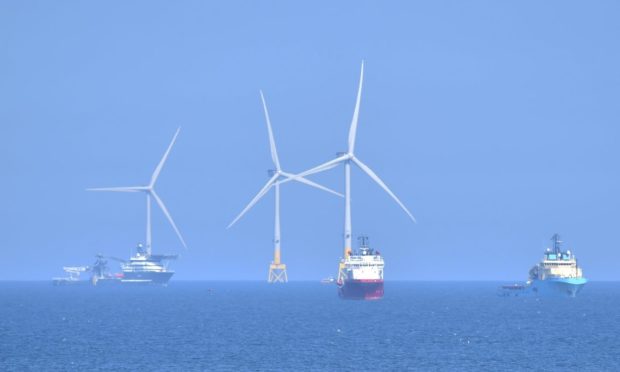 Wind turbines off Aberdeen Harbour.