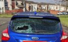 One of the damaged vehicles ia wave of anti-social behaviour and vandalism across Rosyth.