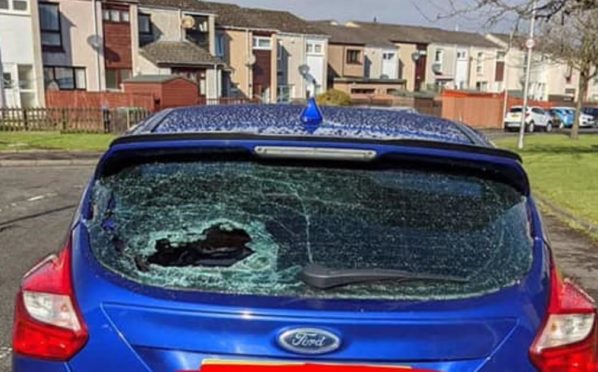 One of the damaged vehicles ia wave of anti-social behaviour and vandalism across Rosyth.