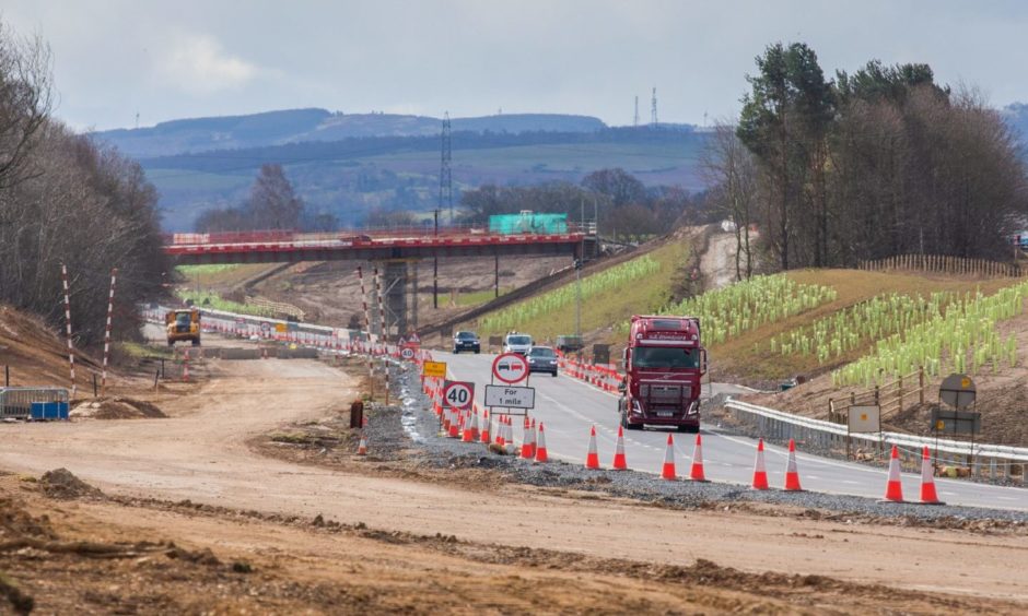 photo shows roadworks on the A9 road north of Perth.