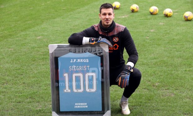 Goalkeeper Benjamin Siegrist has now made over 100 appearances for Dundee United.