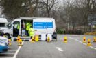Mobile Covid testing units set up in Fluthers Car Park, Cupar in March 2021