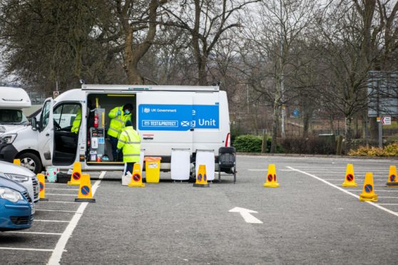 Mobile Covid testing units set up in Fluthers Car Park, Cupar in March 2021