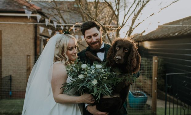 Danielle Paton Strang, Richard Strang and dog Bailey.