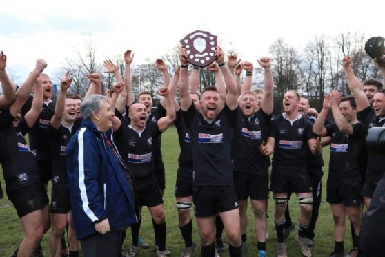 Strathie celebrating Caledonia Shield success in 2018/19