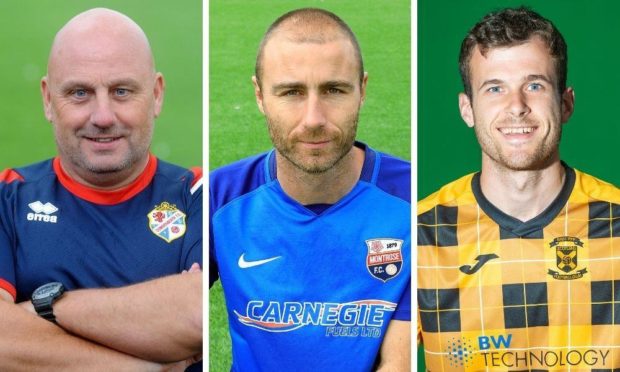 Cowdenbeath manager Gary Bollan, Montrose player-coach Sean Dillon and East Fife winger Danny Denholm.