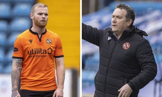 Dundee United defender Mark Connolly and manager Micky Mellon.