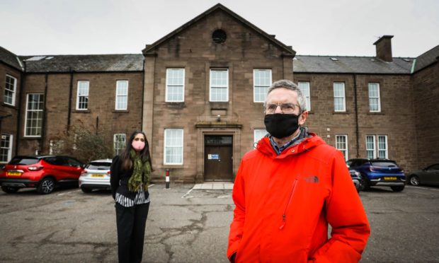 Brechin Healthcare Group secretary Nilima Pithu and chairman Grahame Lockhart at the old infirmary. Pic: Mhairi Edwards/DCT Media.