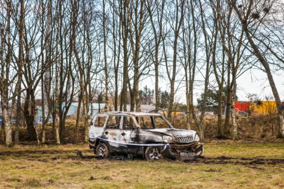 The burnt out car at Clatto Country Park.