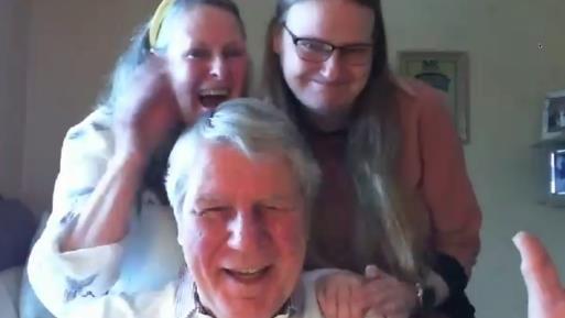 Robert, Linda and Tara when they heard the news via video call.