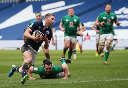 Finn Russell goes in for Scotland's bizarre first-half try.