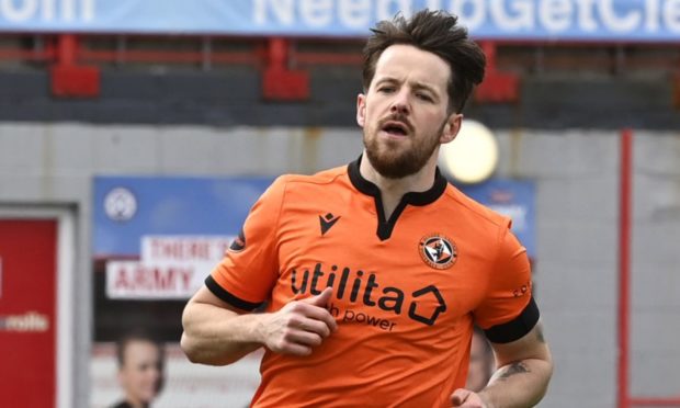 Marc McNulty wheels away after putting Dundee United in the lead at Hamilton.