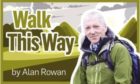 Alan Rowan in green hiking gear with the caption 'Walk This Way by Alan Rowan'