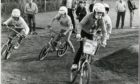 A group of youngsters negotiate a corner on the South Road Park BMX racing track in Dundee in 1984.