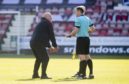 Dick Campbell remonstrates with match officials at East End Park.