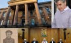 Clockwise from top left - Dundee's court building, Peter Tobin, Peter Tobin, the last Dundee High Court sitting, Charles White