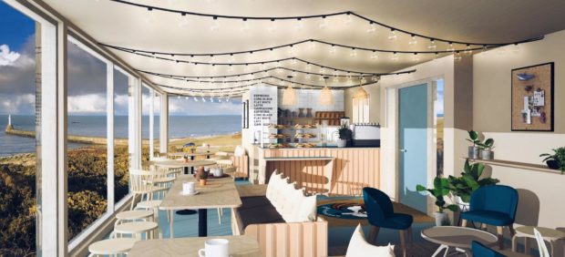 An artist's impression of the interior of the Greyhope Bay cafe and dolphin viewing centre coming to Torry Battery. Image created by Polka Design Studio.