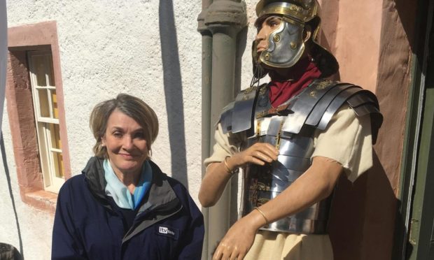 Fiona at the Roman fort at Trimontium, near Melrose.