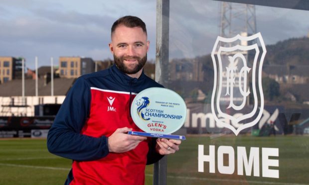 Dundee boss James McPake was named March Manager of the Month in the Championship.