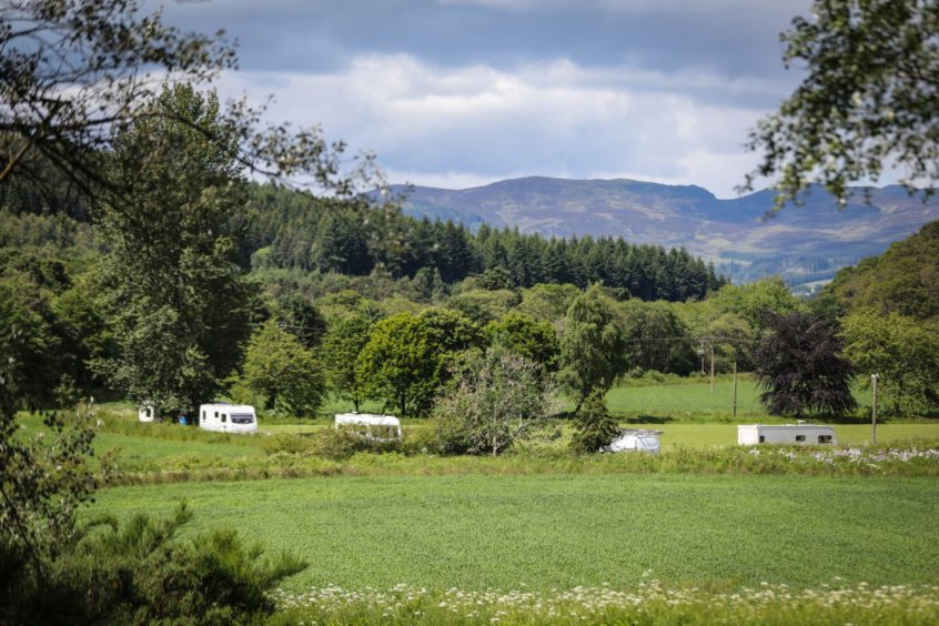 Travellers pitched up on playing fields at Ballinluig in 2019.