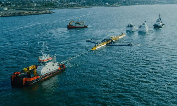 Orbital's O2 tidal turbine launched from the Port of Dundee.