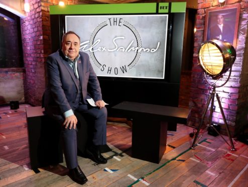 Alex Salmond during the launch of his RT chat show The Alex Salmond Show. PA.