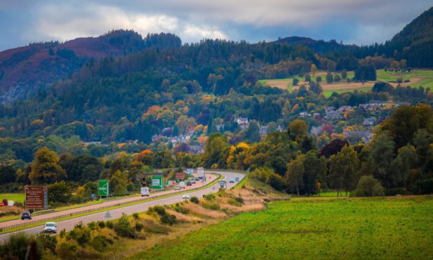 The A9 dual carriageway looking north towards Pitlochry.