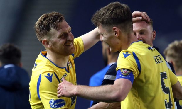 Jason Kerr with Liam Craig after knocking Rangers out of the Scottish Cup.