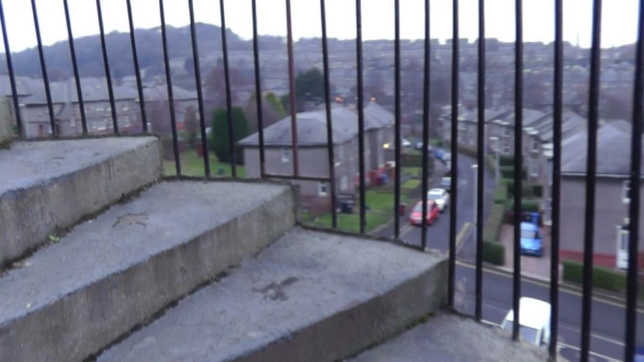 View from stairwells of Theresa Derby's Blackness Road block in January 2018.