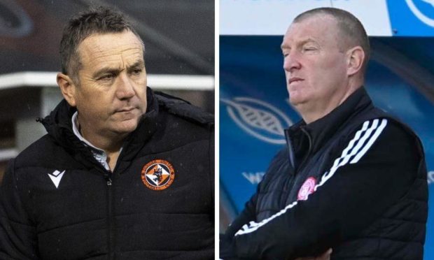 Dundee United manager Micky Mellon and Hamilton boss Brian Rice.