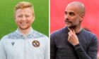 What would Manchester City manager Pep Guardiola (right) make of a global Dundee United feeder network Tangerines football operations manager Ross Starke says the club are exploring?