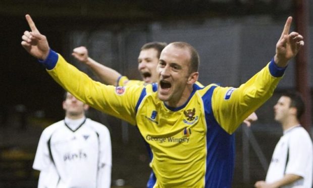 Paul Sheerin celebrates a goal in the Challenge Cup final.