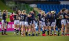 Scotland's women celebrate their historic draw with France last October.