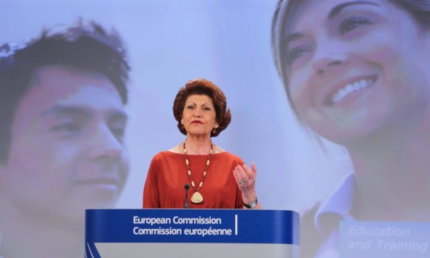 The European Commissioner for education, culture, multilingualism and youth, Androulla Vassiliou, gives a presentation on the Erasmus grant in Brussels.