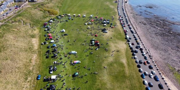 Hundreds have flocked to an Arbroath beauty spot as lockdown restrictions ease.