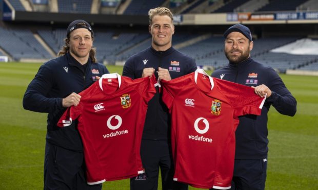 Hamish Watson, Duhan van der Merwe and Rory Sutherland of Edinburgh and the Lions.