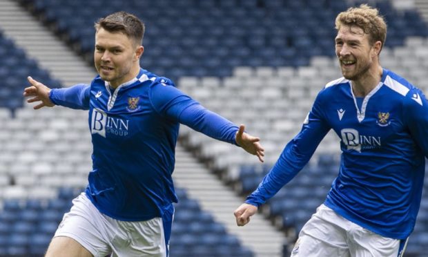 Glenn Middleton celebrates his goal with David Wotherspoon.