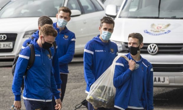 St Johnstone's players arrive at Celtic Park.