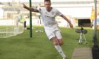 Jordan McGhee celebrates the first of his double at Stark's Park.