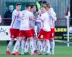 Brechin players celebrate Jonathan Page's strike during the 2-1 loss to Kelty